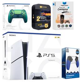 Playstation 5 Slim Disc with Extra Controller, Trigger Stop Kit and MightySkins Decal Voucher + 2 Year - PlayStation 5