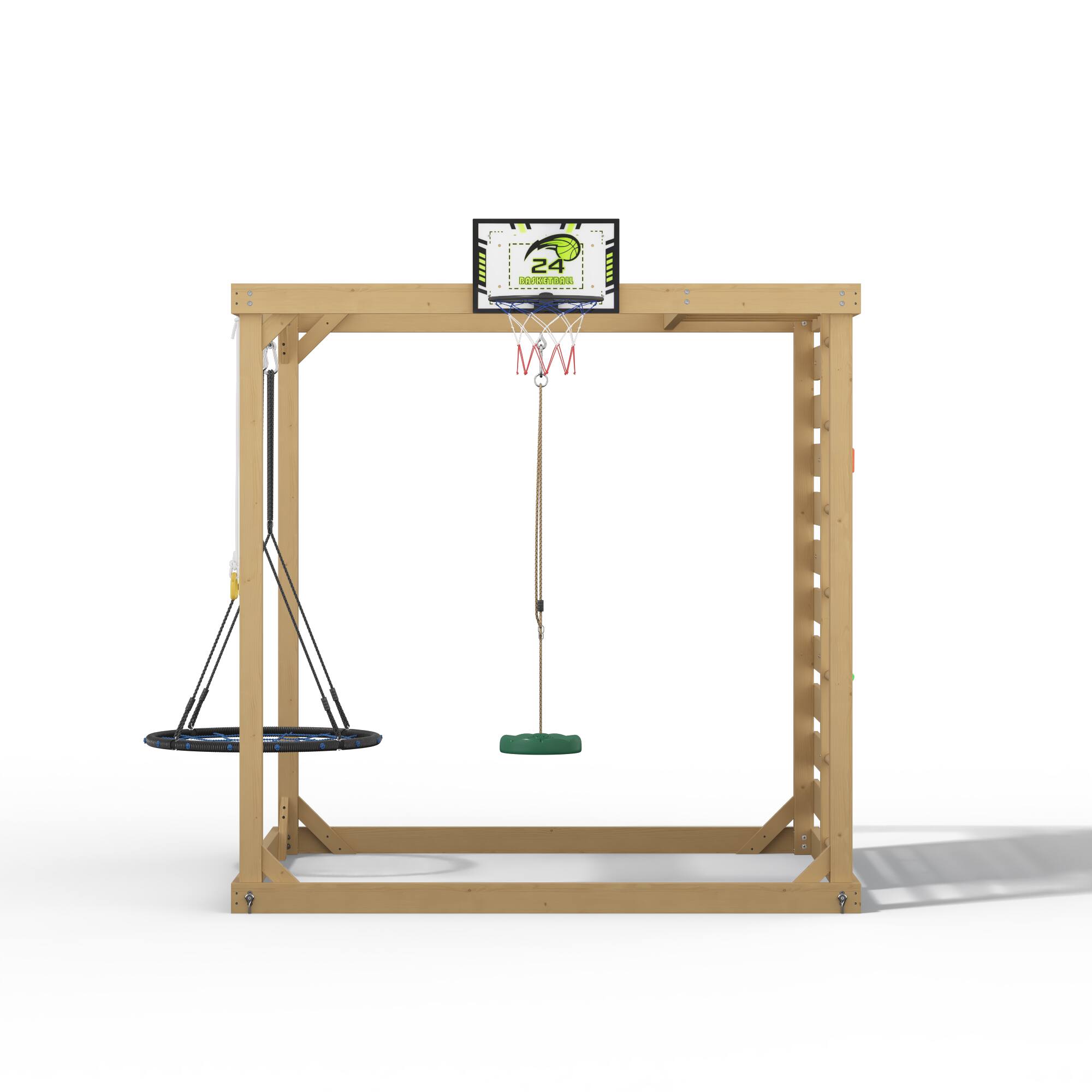 Alt View 3. Famapy - 8-in-1 Wooden Outdoor Playset for Kids with Swings, Climbing Wall, Basketball Hoop and Sandbox - Wooden.