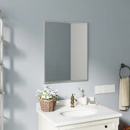 Front. BreeBe - Revamp Your Bathroom with This Compact Yet Stunning 24-inch Aluminum Silver Mirror! - White.