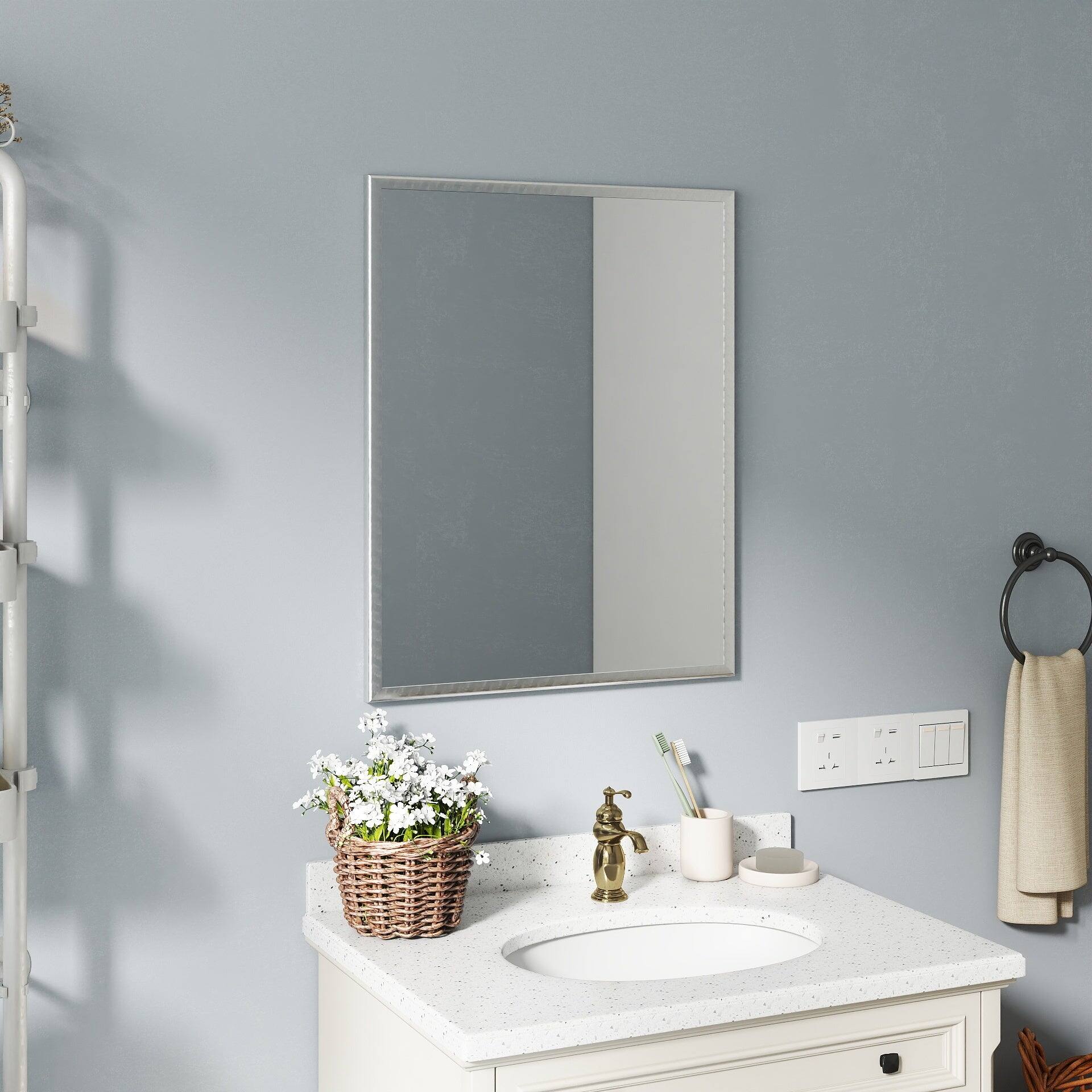Front. BreeBe - Revamp Your Bathroom with This Compact Yet Stunning 24-inch Aluminum Silver Mirror! - White.