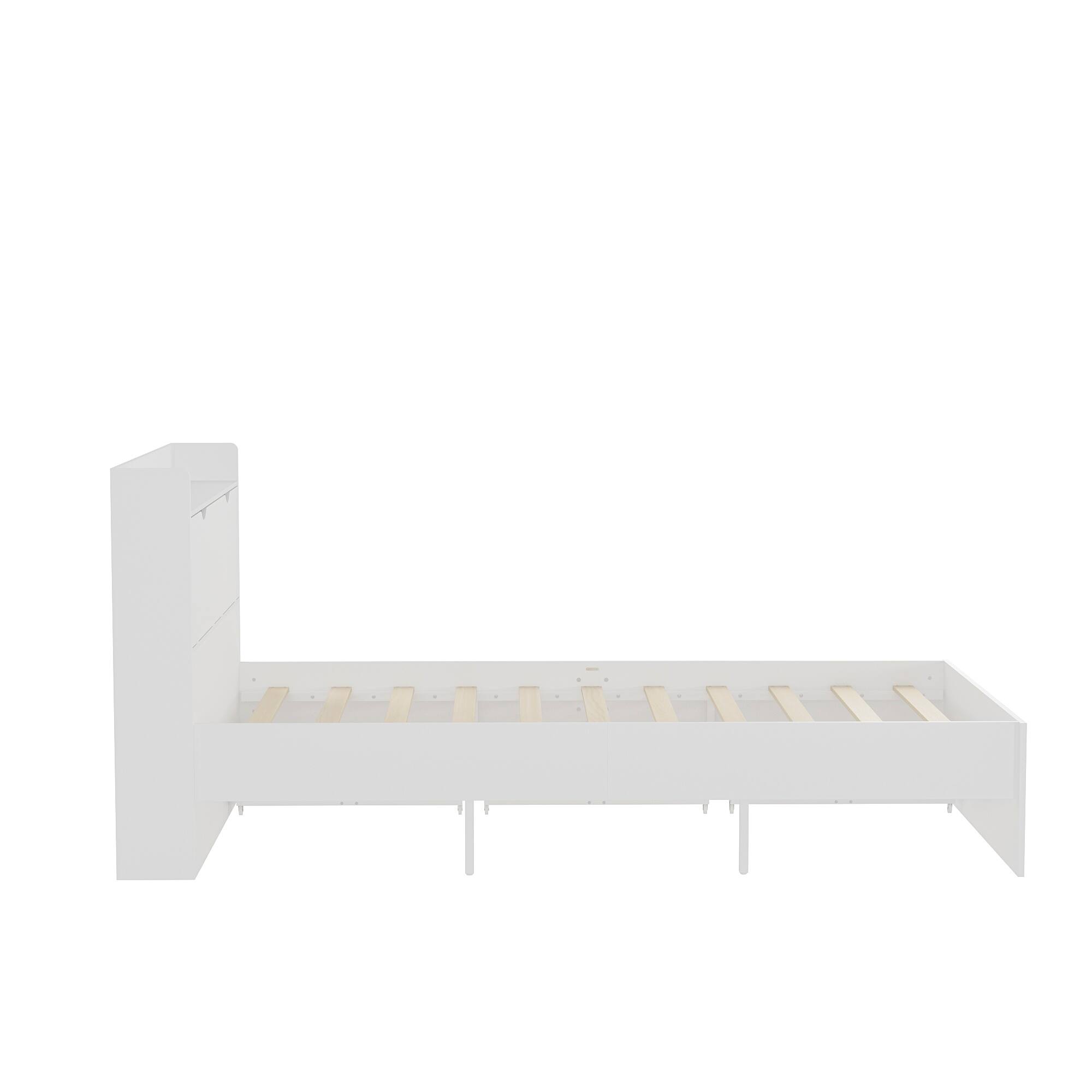 Left. Famapy - Famapy Multifunctional Kids Bed with Storage Drawers & Headboard Space - Saving Slat Bed for Children's Bedroom - White.