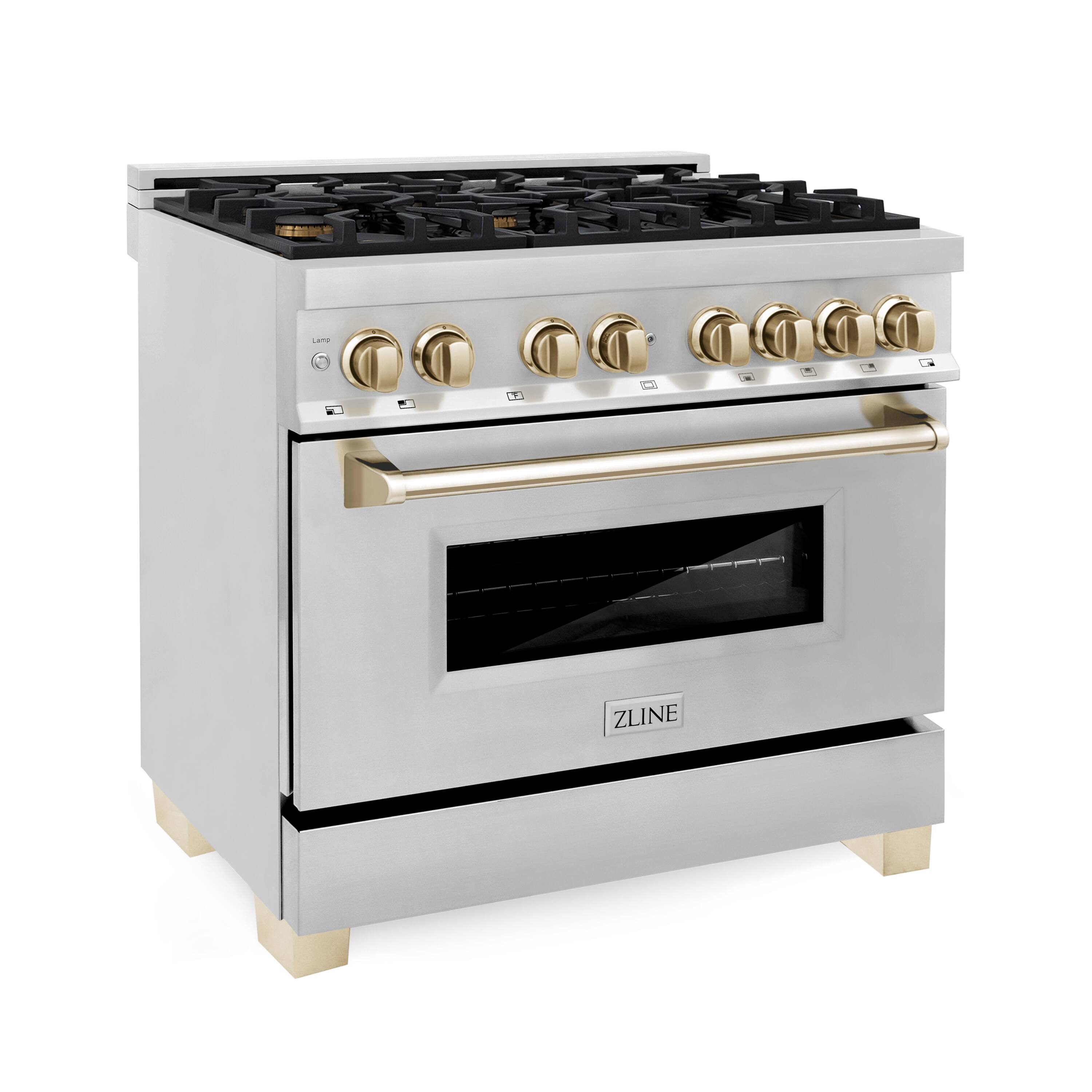Back. ZLINE - Autograph 36" Legacy Dual Fuel Range w/ 6 Burners & Polished Gold Accents (RAZ-36-G) - Stainless Steel/Polished Gold Accents.