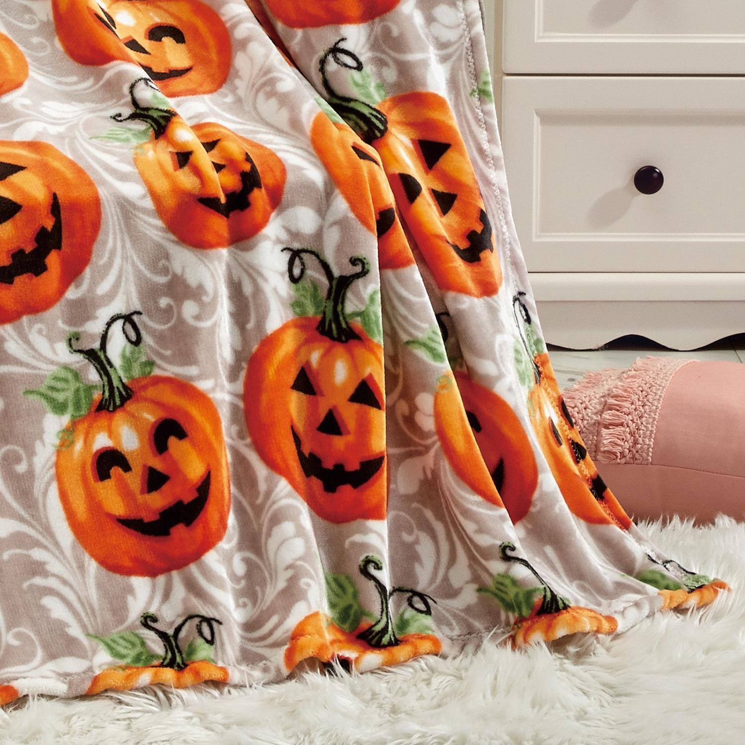 Alt View 2. Noble House - Plazatex Pumpkins All Season Plush Decorative Halloween Throw Blanket 50" x 60" Orange - Orange.