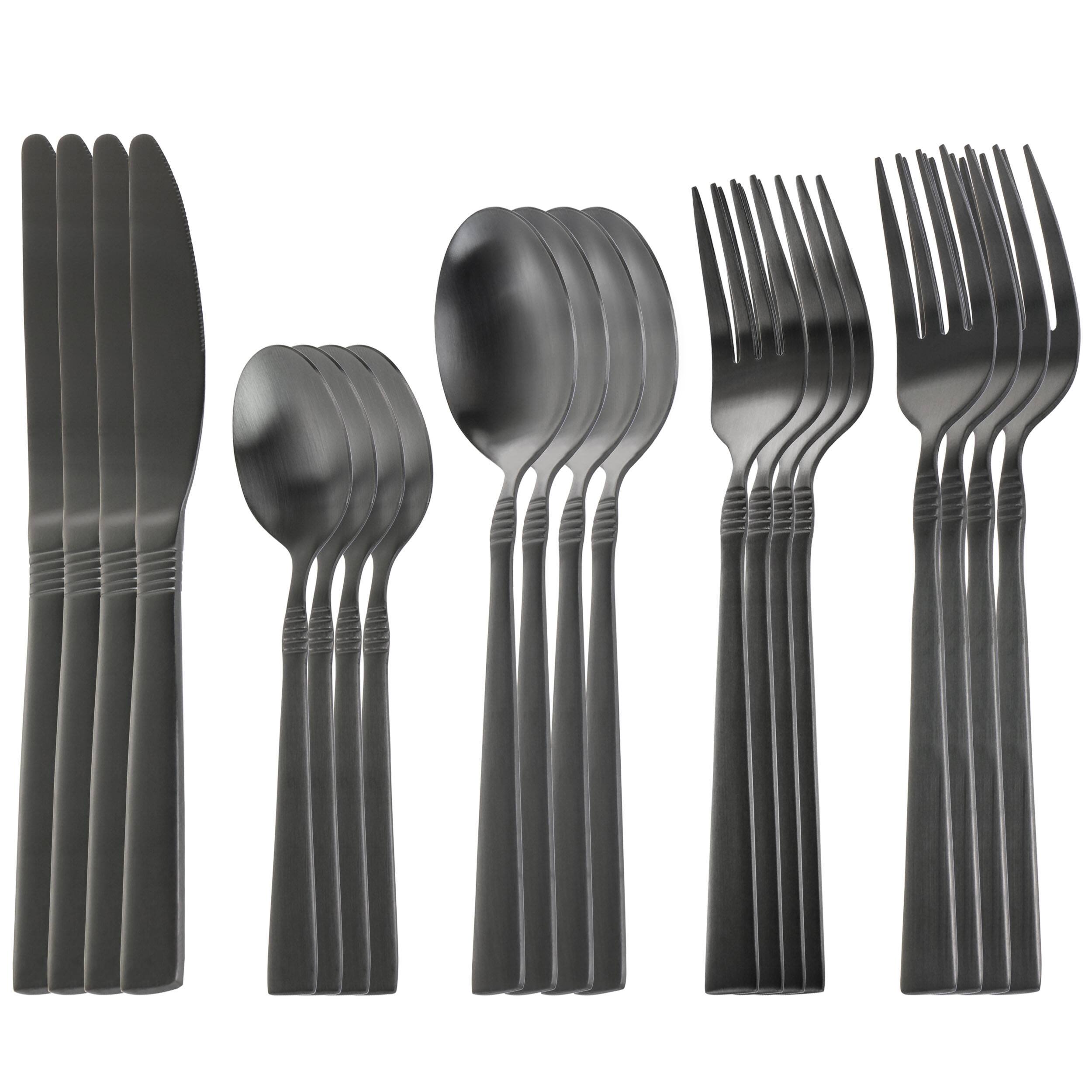 Alt View 1. MegaChef - MegaChef Cravat 20 Piece Flatware Utensil Set, Stainless Steel Silverware Metal Service for 4 in Matte Black - Black.