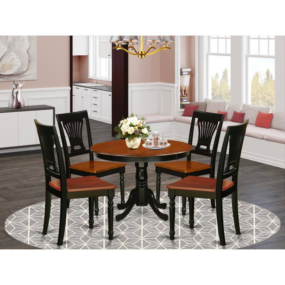 Back. East West Furniture - 5 Pc set with a Round Small Table and 4 Wood Dinette Chairs in Black and Cherry . - Black & Cherry.