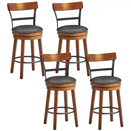 Front. Gymax - Gymax Set of 4 BarStool 25.5'' Swivel Counter Height Dining Chair with Rubber Wood Legs - Brown.
