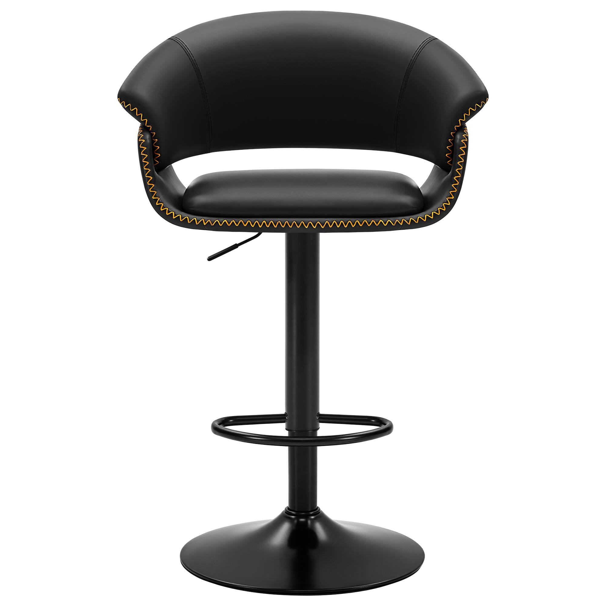 Angle. Brick Attic - 3PCS 24"-32"Adjustable Height Upholstered Low Back Bar ,360° Swivel PU Counter Stool  with  Footrest - Black.