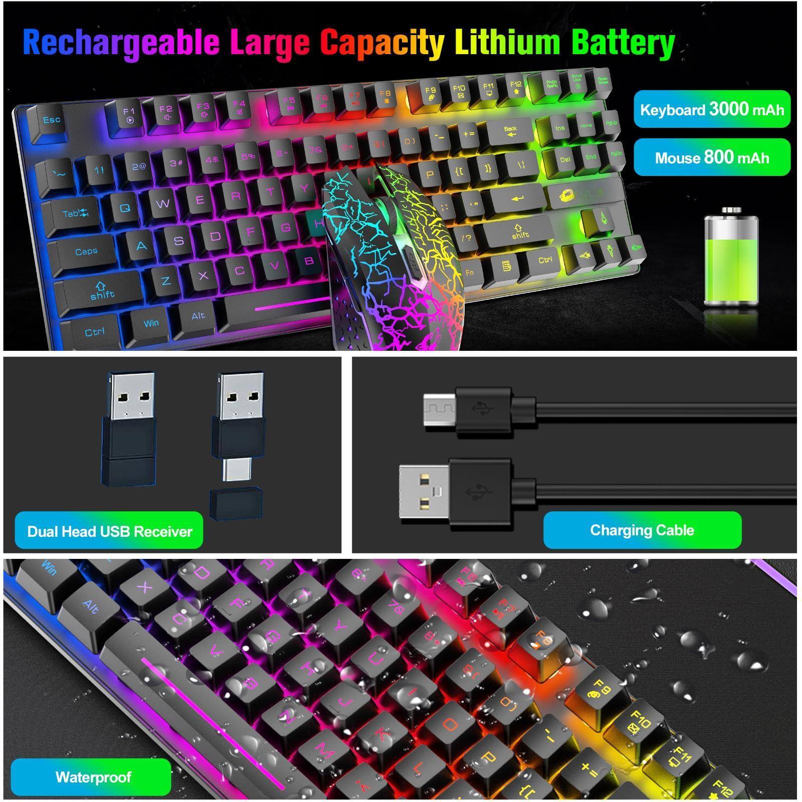 Rechargeable Large Capacity Lithium Battery

- Keyboard 3000 mAh
- Mouse 800 mAh

Dual Head USB Receiver

Charging Cable

Waterproof