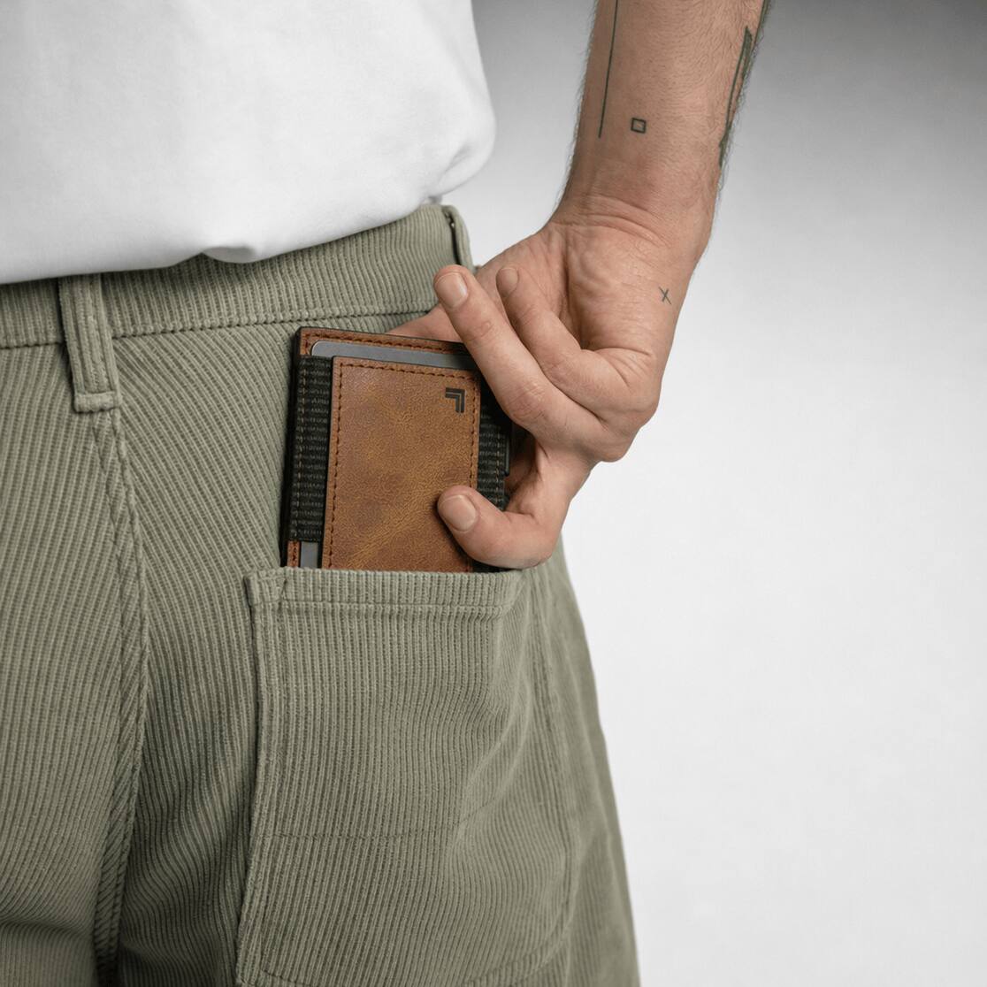 Angle. Sharper Image - Sharper Image Slim Leather Wallet for Men w/ Pop-Up Card, RFID Blocking & Elastic Band, Fits 6 Cards,  2 Pockets, Brown - Brown.