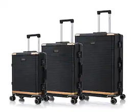 BreeBe - PC+Aluminum Luggage Set 20/24/28 Inch, Three-Piece Travel Suitcases with Stylish Aluminum Frame and Password Lock - Black