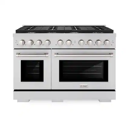 Front. ZLINE - ZLINE 48" Paramount Double Oven Dual Fuel Range with 8 Burner Gas Cooktop (SDR48) - Stainless Steel.