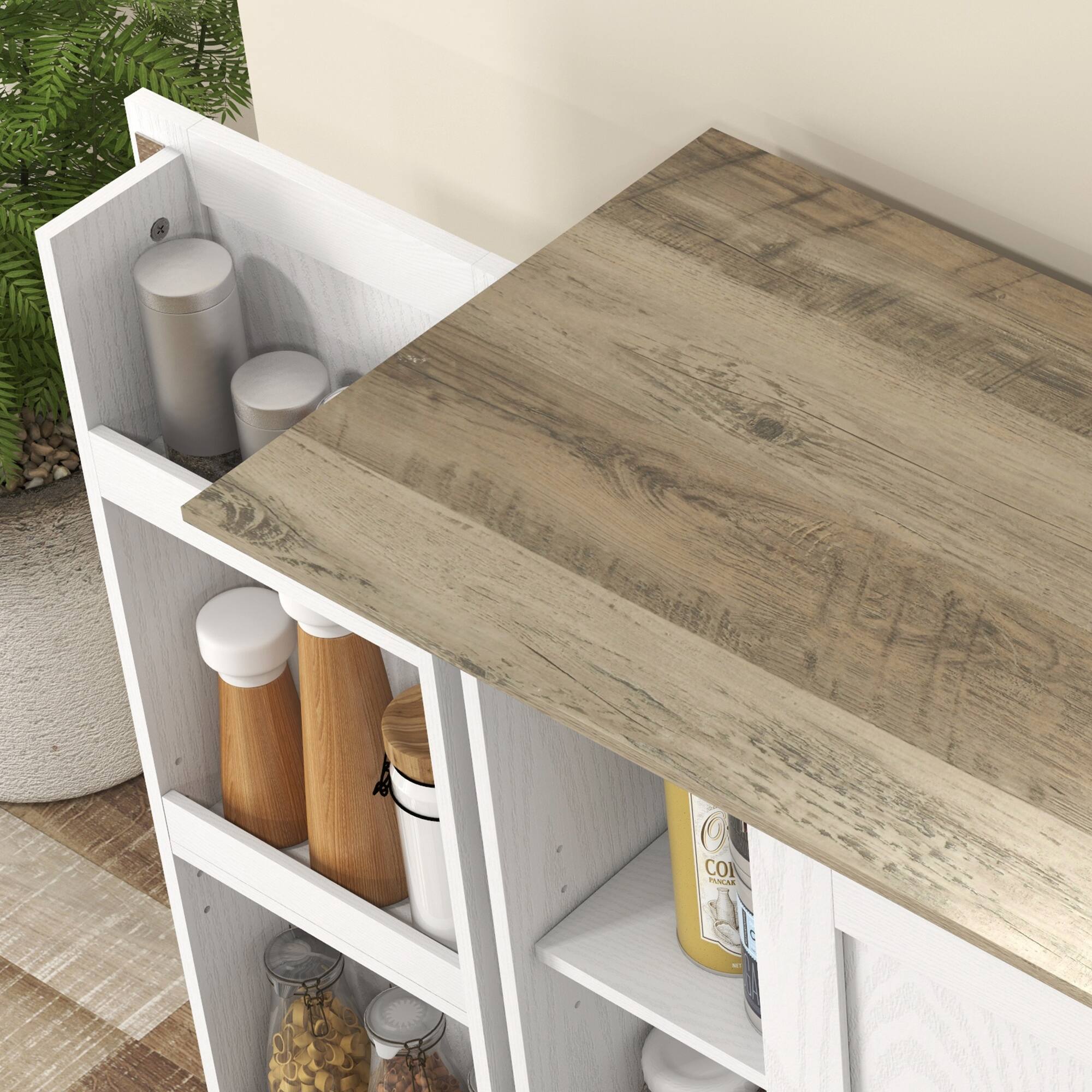 Alt View 7. Homcom - 70" Tall Kitchen Pantry Cabinet, Modern Storage Cabinet with Adjustable Shelves, Freestanding Cupboard for Living Room - Cream White.