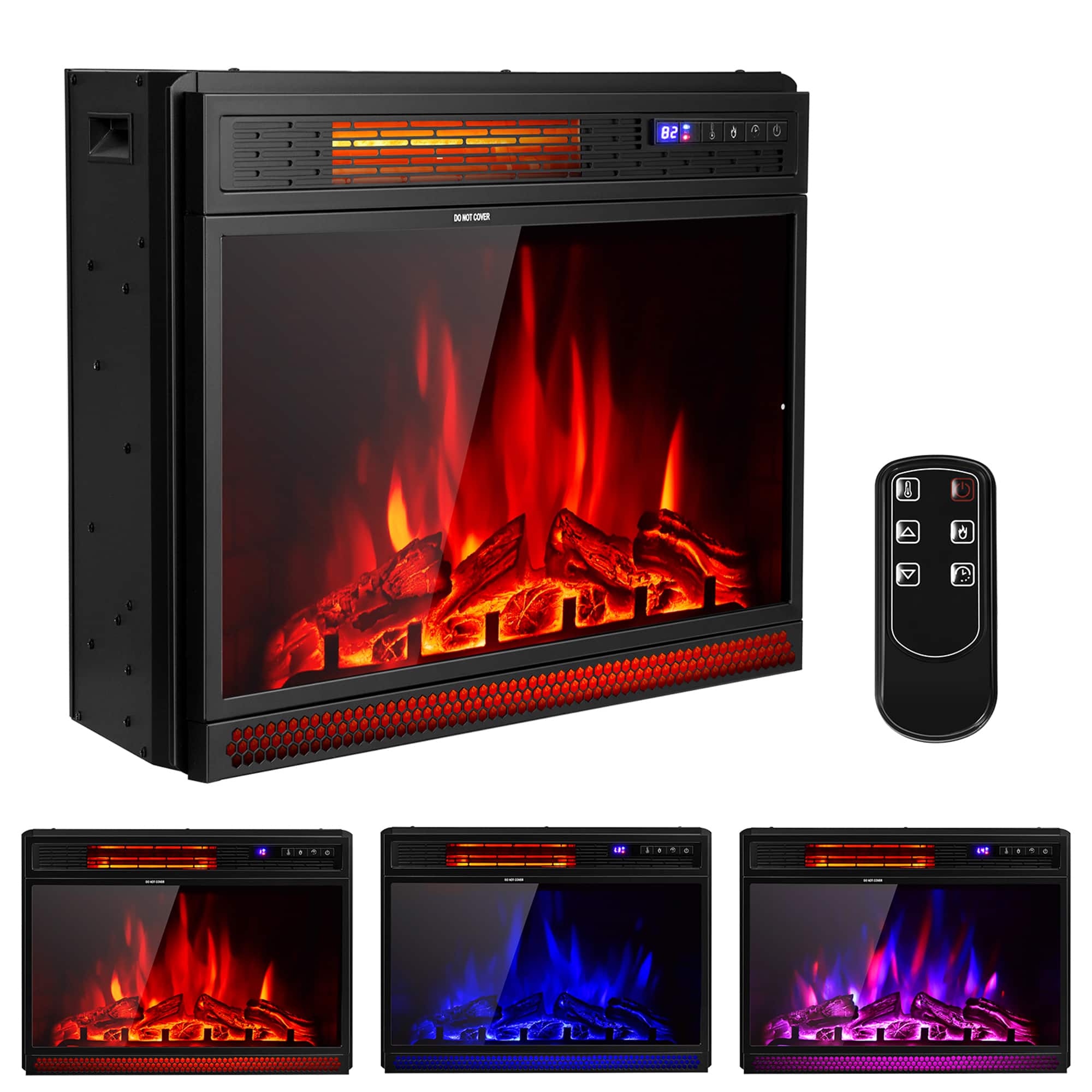 Gymax - 25'' Electric Fireplace Recessed 900/1350W Fireplace Heater w/ Remote Control - Black