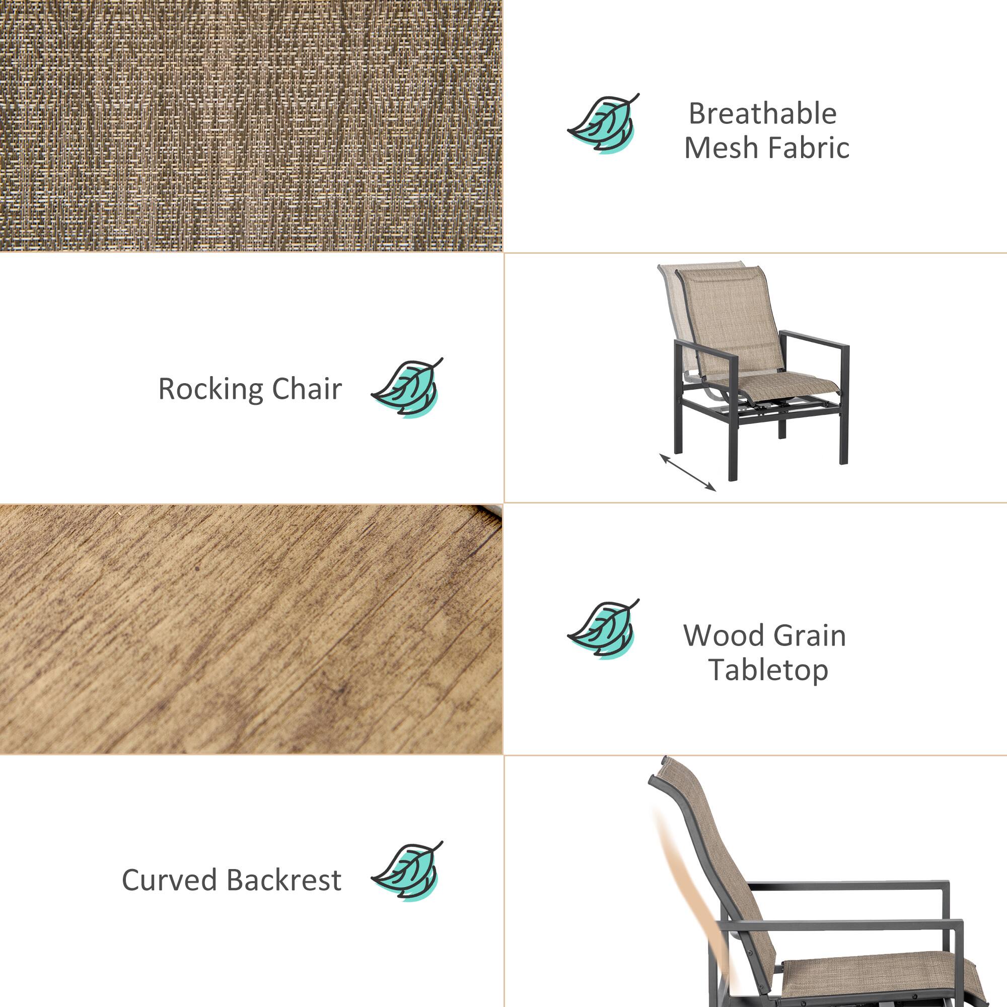 Breathable Mesh Fabric, Rocking Chair, Wood Grain Tabletop, Curved Backrest