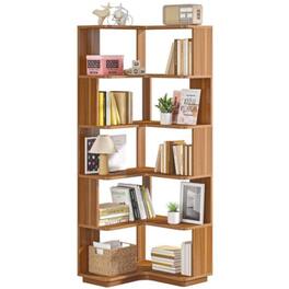Hivvago - Multifunctional 6 Shelf Corner L-Shaped Bookcase Wood Finish - Brown