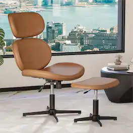 Bestier - Modern Armless Ergonomic Rocking Lounge Chair 360° Swivel Accent Chair with Ottoman PU Gaming Chair - Orange