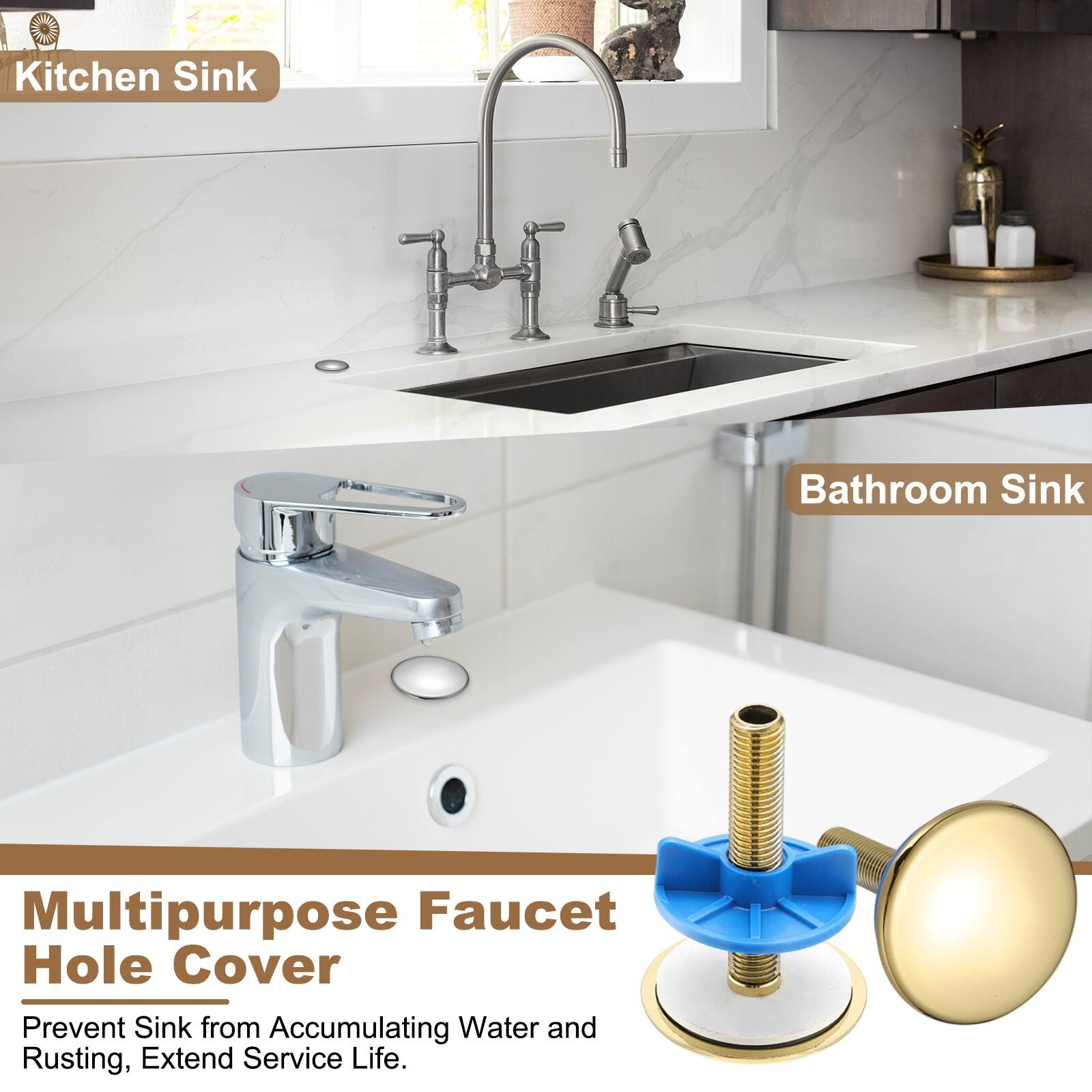 9 Kitchen Sink Bathroom Sink Multipurpose Faucet Hole Cover Prevent Sink from Accumulating Water and Rusting, Extend Service Life.