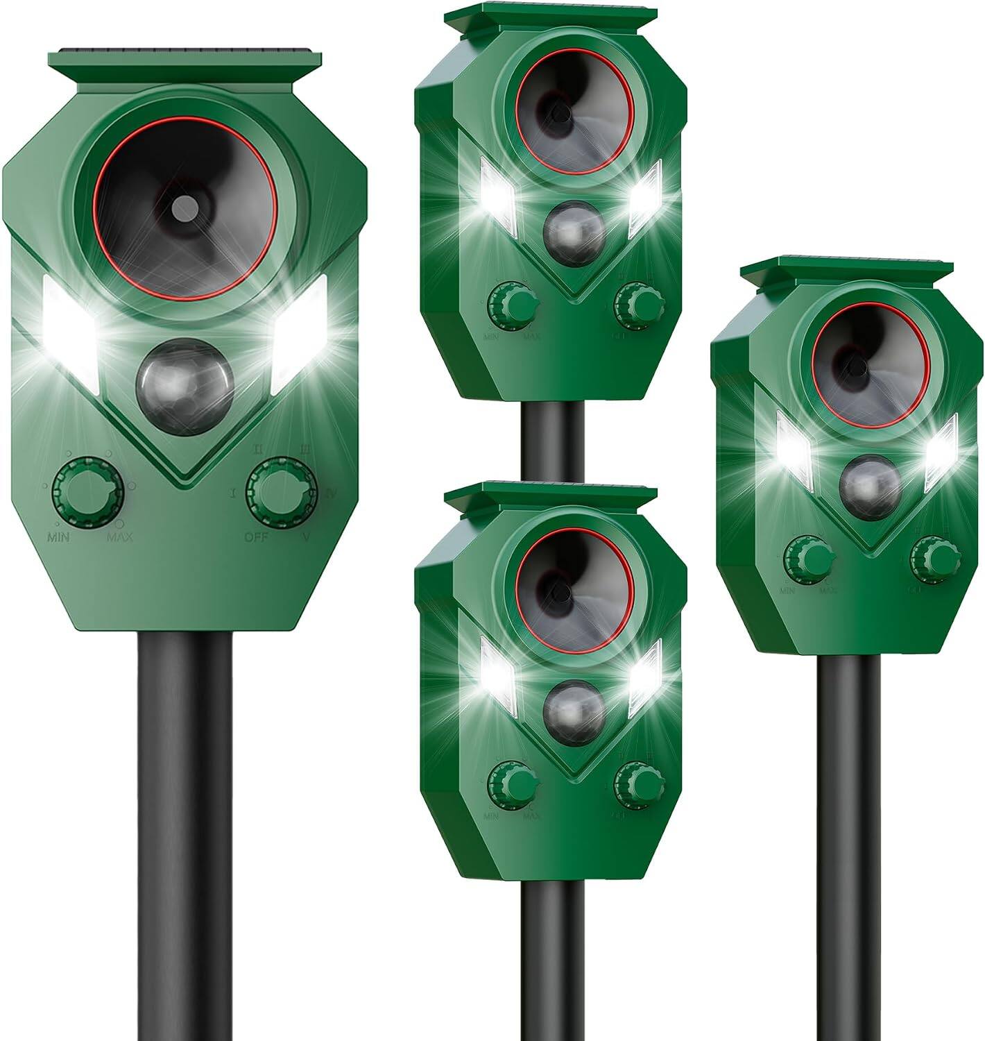 Yardgrace - 4 Pack SolarPowered Ultrasonic Animal Repeller MotionSensor Waterproof Yard Garden Repel Deer Raccoons Rabbits Cats - Green