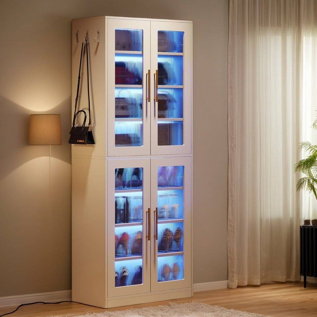 Alt View 5. Kadyn - Kadyn 67-Inch Bookcase, 8-Tier Acrylic Door Shelf with LED Lighting, Perfect Home Office Storage Solution, White - White.