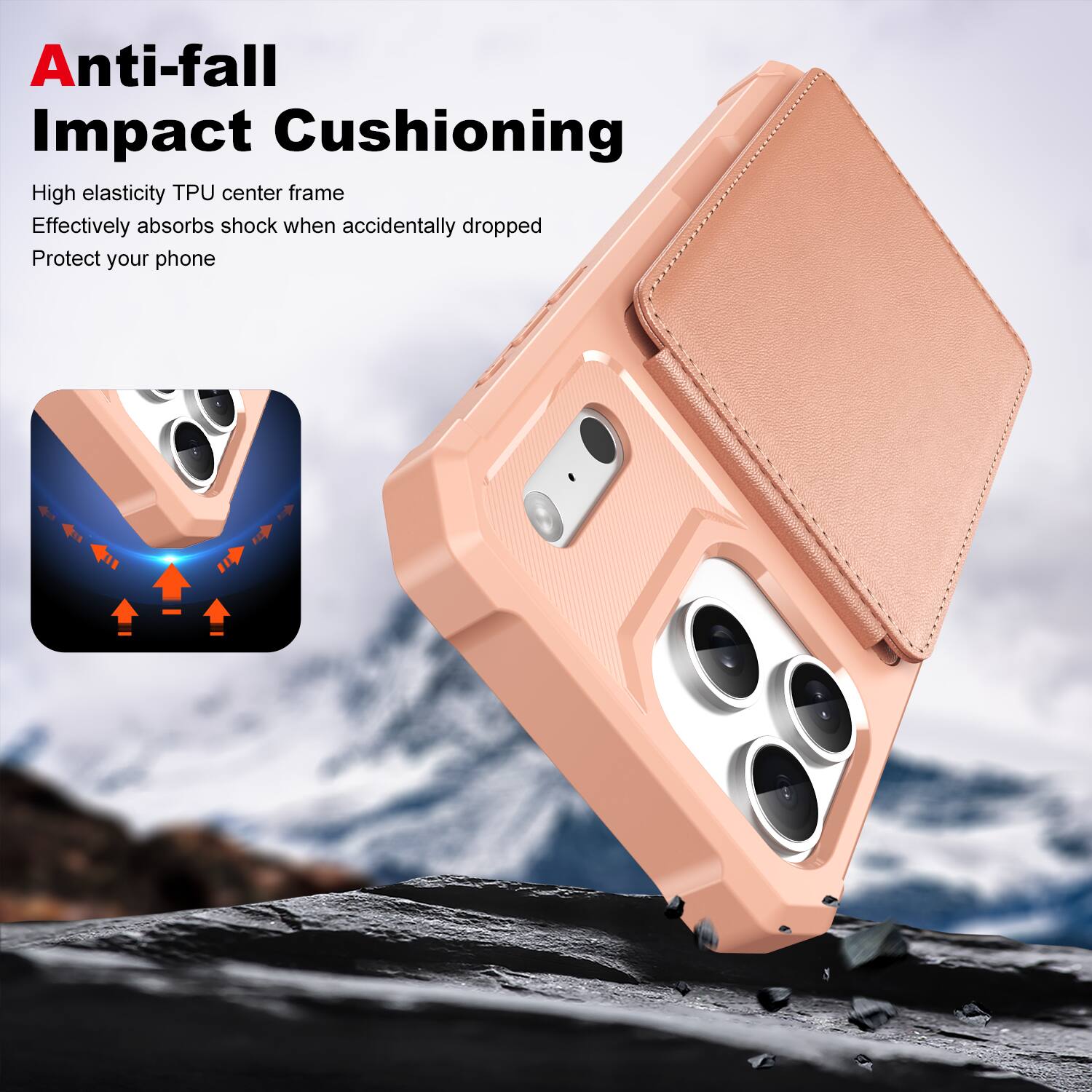 Anti-fall Impact Cushioning

High elasticity TPU center frame  
Effectively absorbs shock when accidentally dropped  
Protect your phone