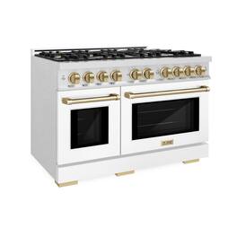 ZLINE - Autograph 48 in. 6.7 cu. ft. Freestanding Select Satin Steel Gas Range w/ White Doors & Bronze Accents - Satin Stainless Steel