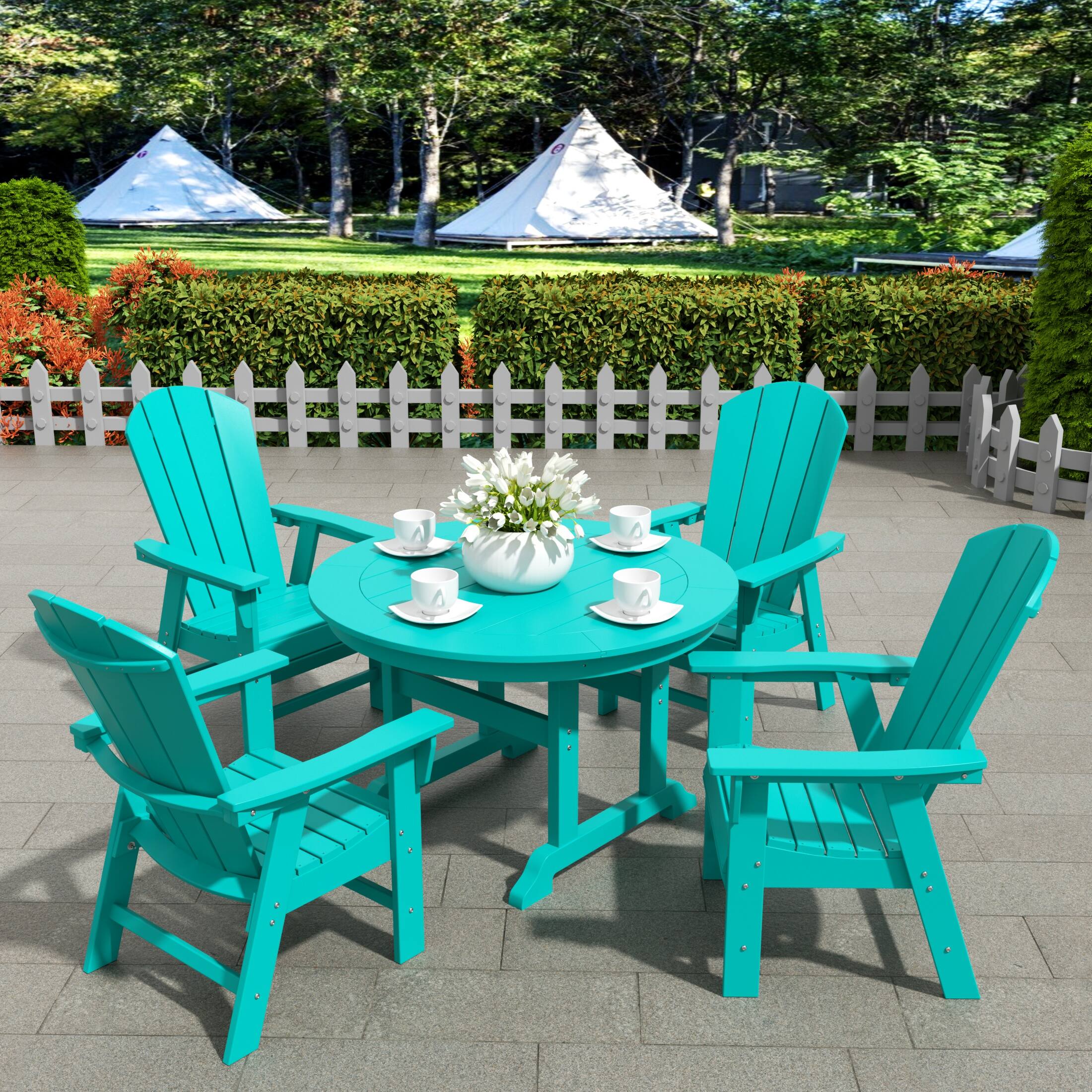 Angle. WestinTrends - WestinTrends Malibu 5 Piece Outdoor Patio Dining Round Table and Curved Back Armchair Set - Turquoise.