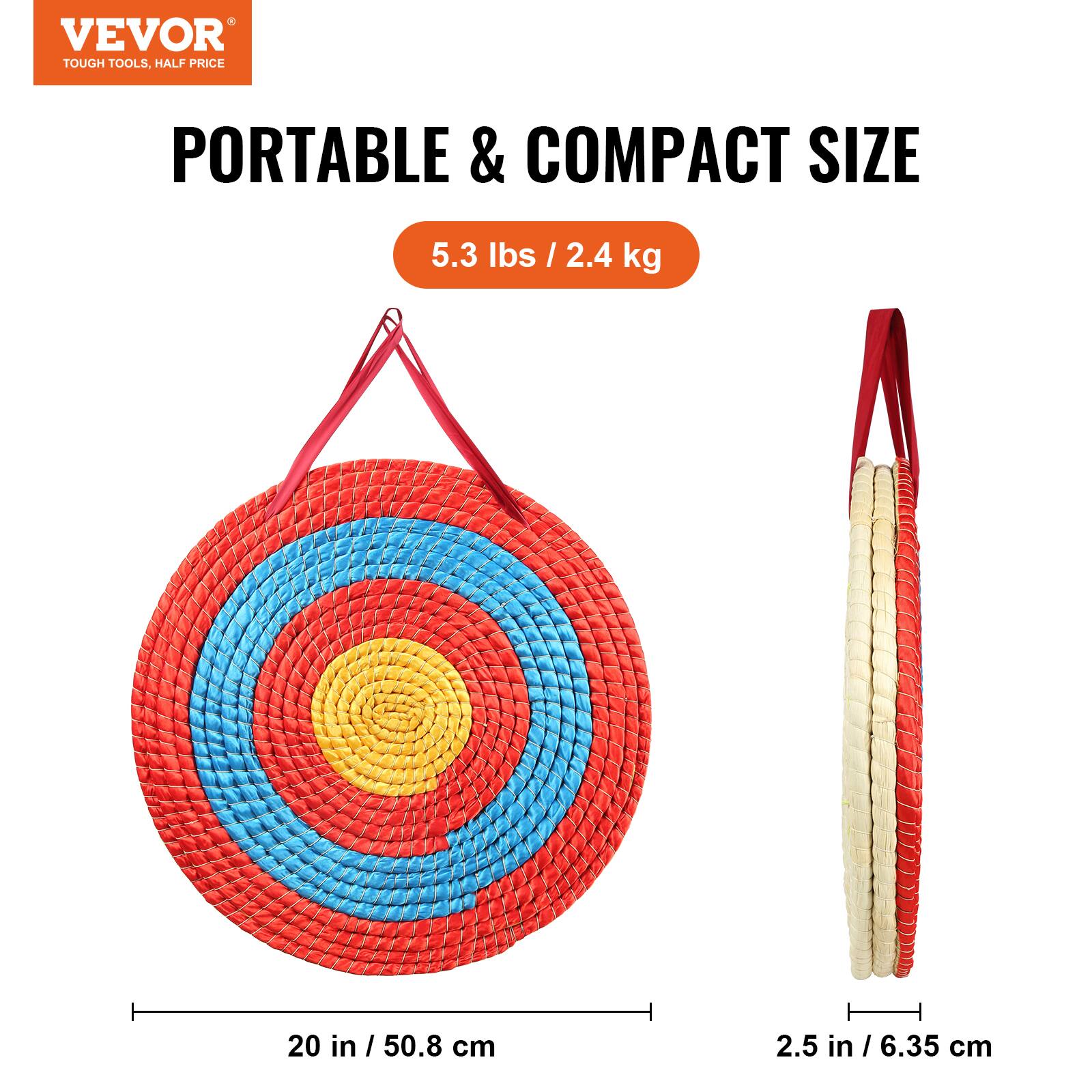 VEVOR TOUGH TOOLS. HALF PRICE PORTABLE & COMPACT SIZE 5.3 lbs / 2.4 kg 20 in / 50.8 cm 2.5 in / 6.35 cm