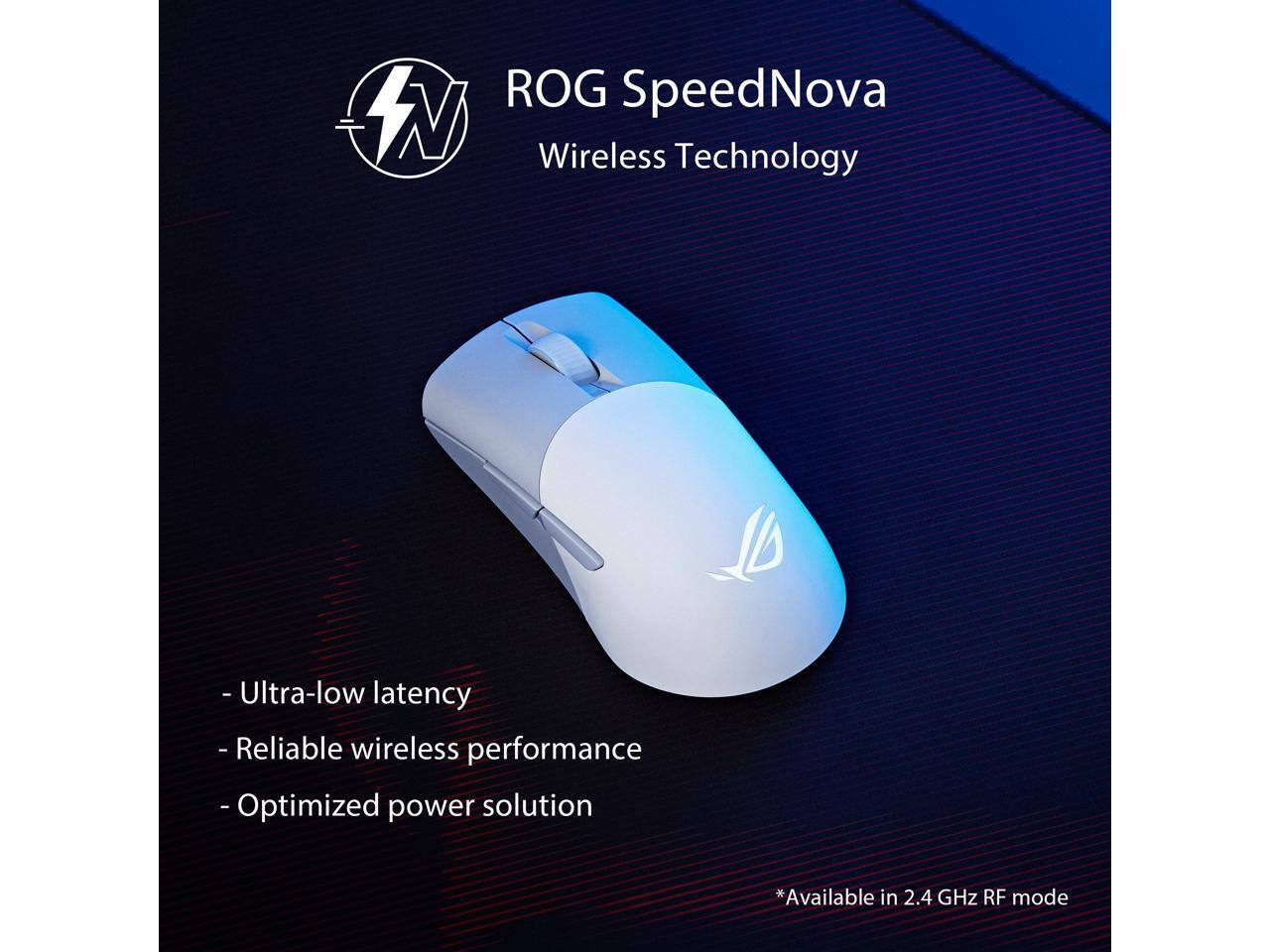 ROG SpeedNova  
Wireless Technology  

- Ultra-low latency  
- Reliable wireless performance  
- Optimized power solution  

*Available in 2.4 GHz RF mode