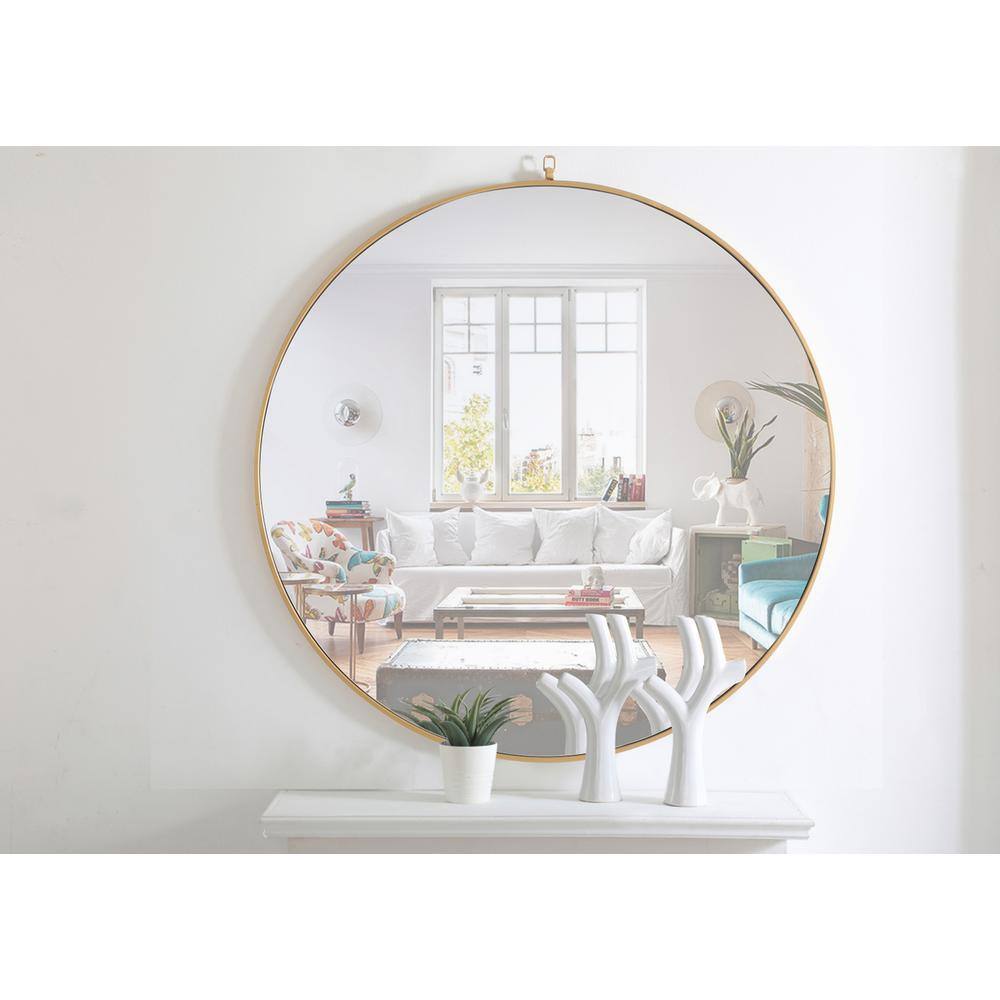 Alt View 3. Elegant Decor - Metal frame Round Mirror with decorative hook 48 inch Brass finish - Brass.