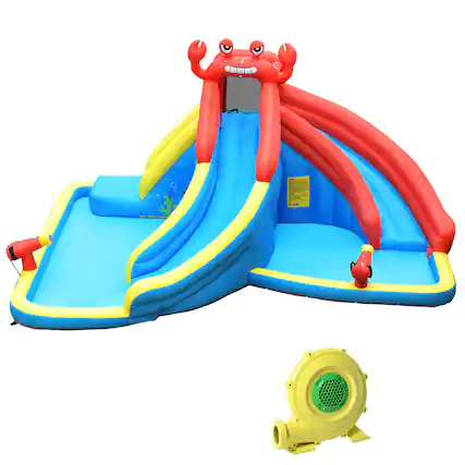 Front. Gymax - Gymax Inflatable Water Park Bounce House Crab w/ 2 Slides Climbing Wall Tunnel.