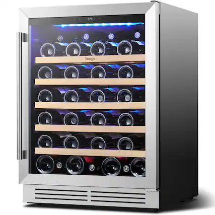 Front. Yeego - 24 Inch Wine Cooler, 52 Bottle Wine Cooler Refrigerator Built-in or Freestanding, for Home Kitchen,Bar - Stainless Steel.