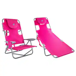Ostrich - On Your Back Reclining Lawn Chair & Chaise Folding Beach Lounger - Pink