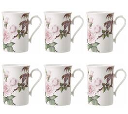 Jiallo - Roy Kirkham Anne Mug - David Austin English Rose Set of 6, Bone China Ceramic Made in England - Mutli color