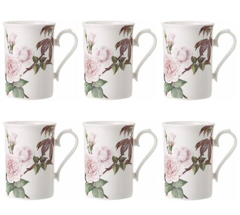 Front. Jiallo - Roy Kirkham Anne Mug - David Austin English Rose Set of 6, Bone China Ceramic Made in England - Mutli color.