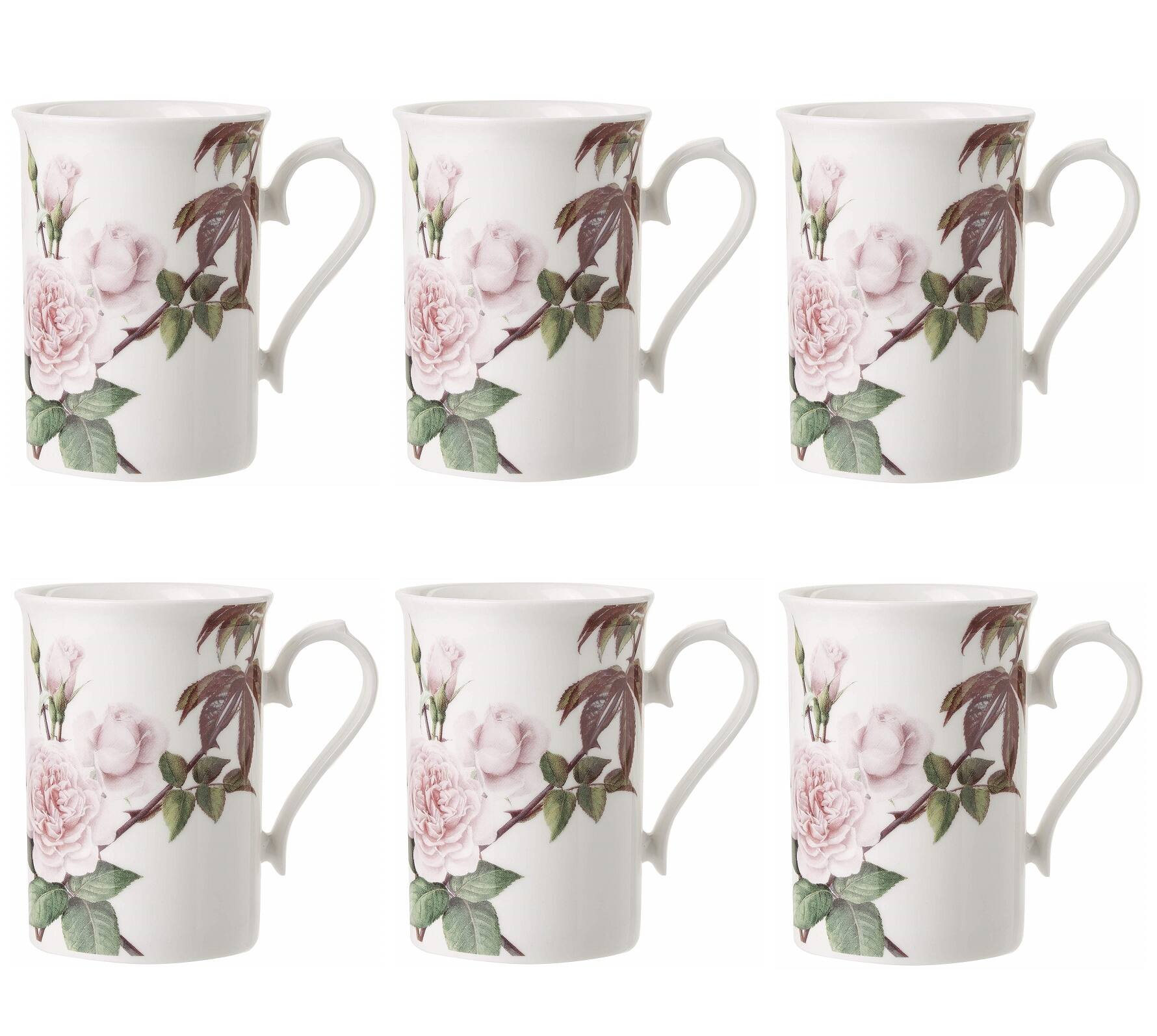 Front. Jiallo - Roy Kirkham Anne Mug - David Austin English Rose Set of 6, Bone China Ceramic Made in England - Mutli color.
