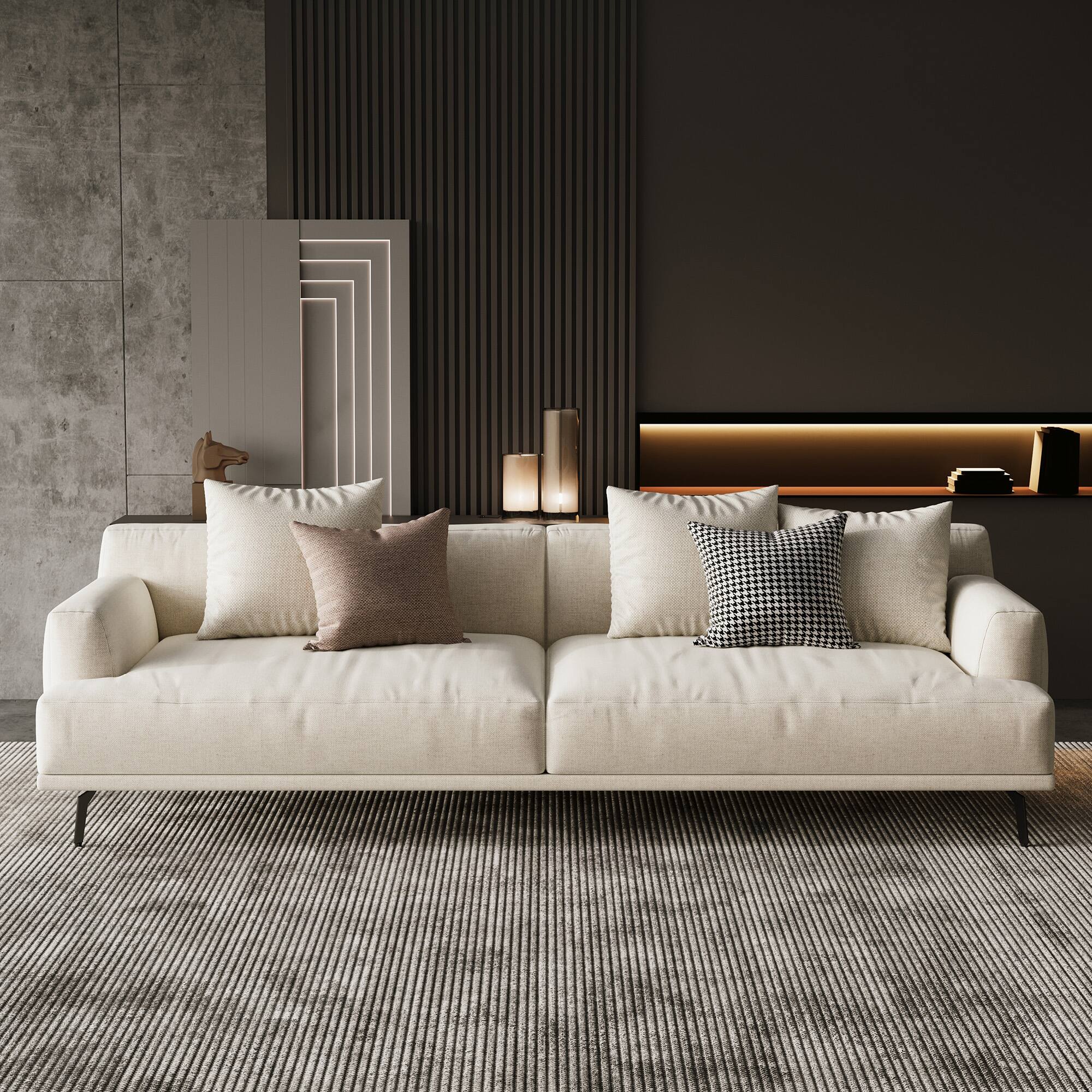 Alt View 1. luck idea - 82.6" Breathable Cotton-Linen Fabric Sofa, Solid Wood Frame, High-Elastic Sponge Seat Cushion - Light Beige.