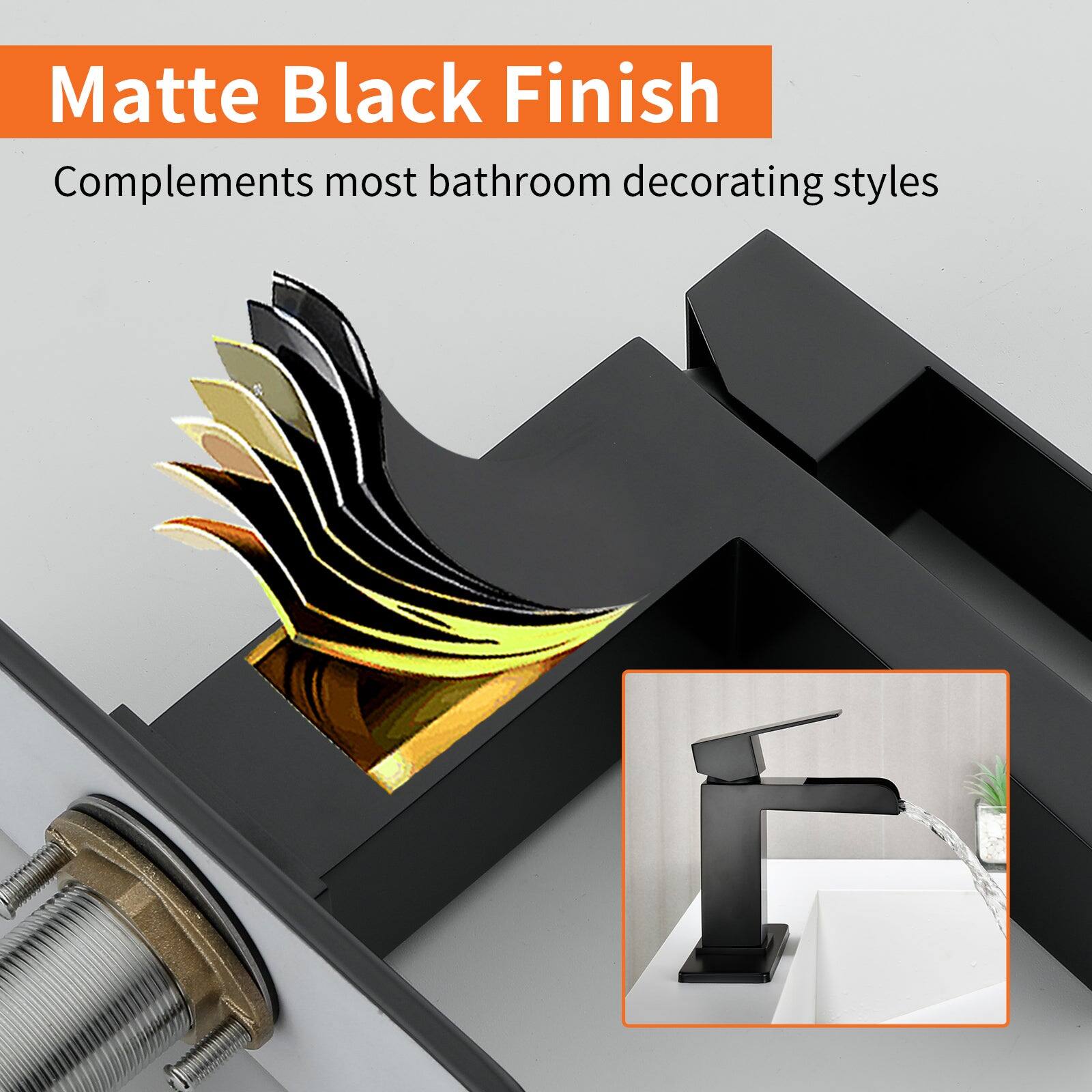 Matte Black Finish  
Complements most bathroom decorating styles