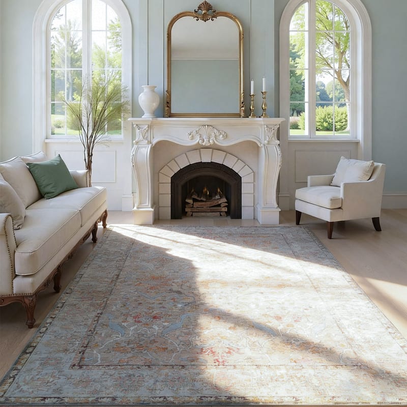 Front. RYHNUYNE - 9x12 Area Rugs Living Room Rug Washable Vintage Boho Rug No Slip Stain Resistant Soft Carpet Indoor Floor Floral Carpets - Painting.