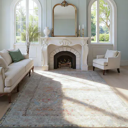 Front. RYHNUYNE - 9x12 Area Rugs Living Room Rug Washable Vintage Boho Rug No Slip Stain Resistant Soft Carpet Indoor Floor Floral Carpets - Painting.