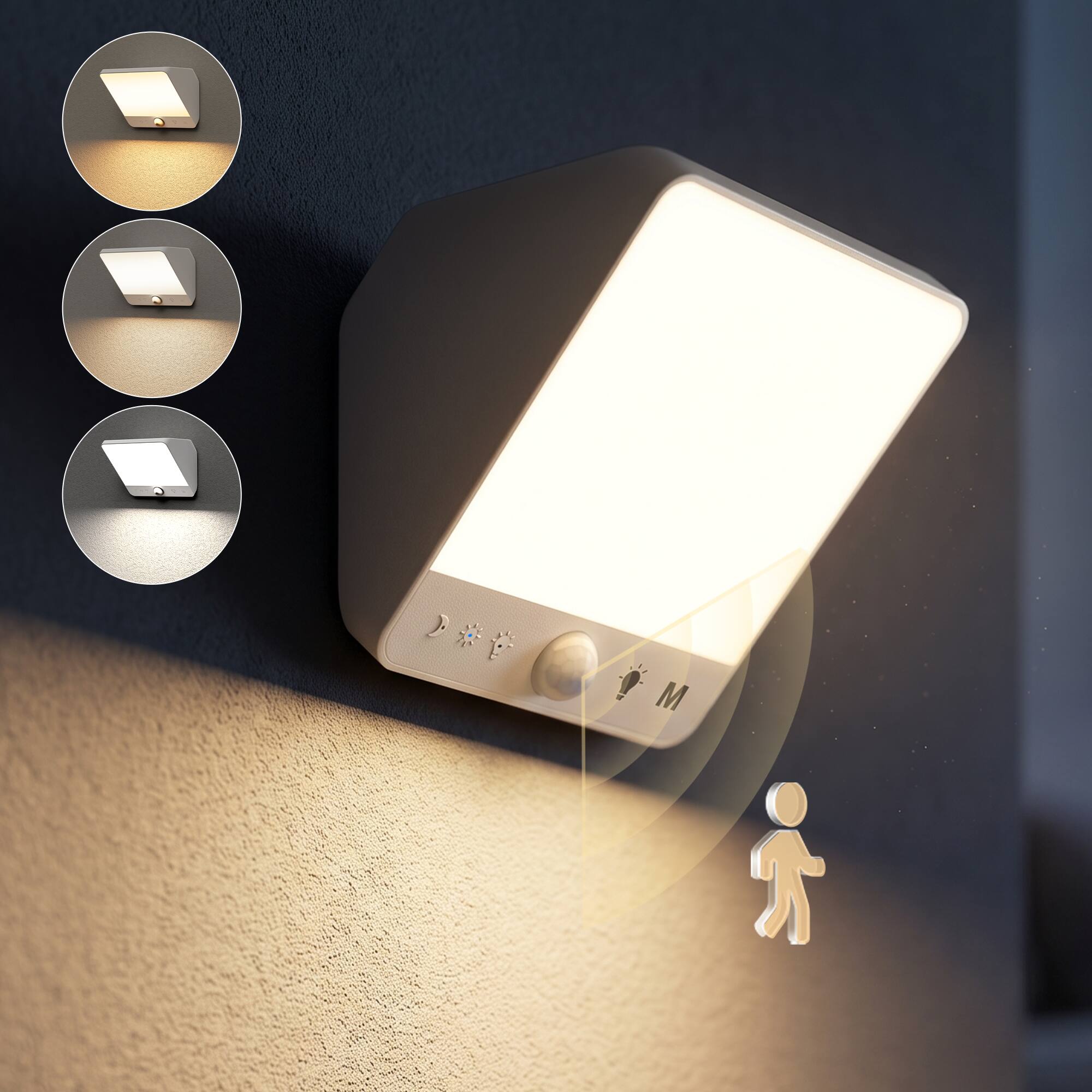 Left. Jandcase - JANDCASE 0.5W Battery Operated Motion Sensor Night Light, 3CCT Selectable, Touch Control, Stepless Dimming - White.