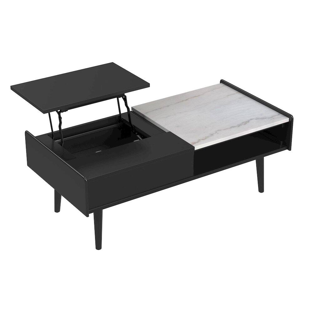 Back. Picket House Furnishings - Indina Coffee Table with White Marble and Lift-Top in Black - Black.
