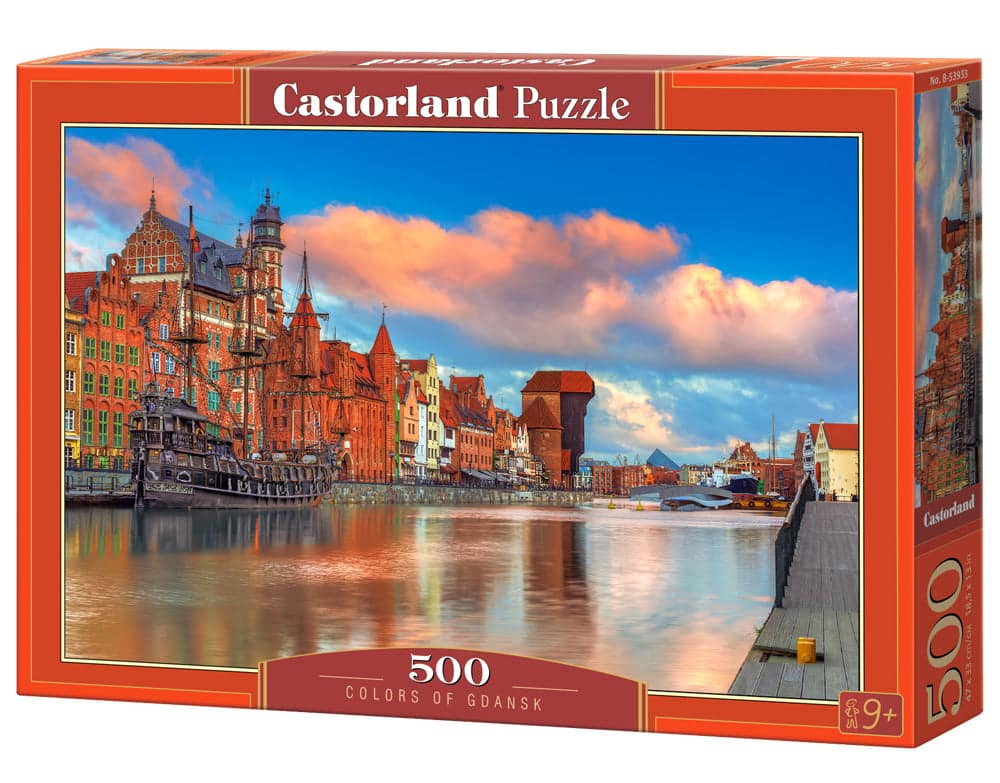 Castorland - 500 Piece Jigsaw Puzzles, Colors of Gdansk, Poland, Historical puzzle, Waterline, Adult Puzzle, B-53933 - Red