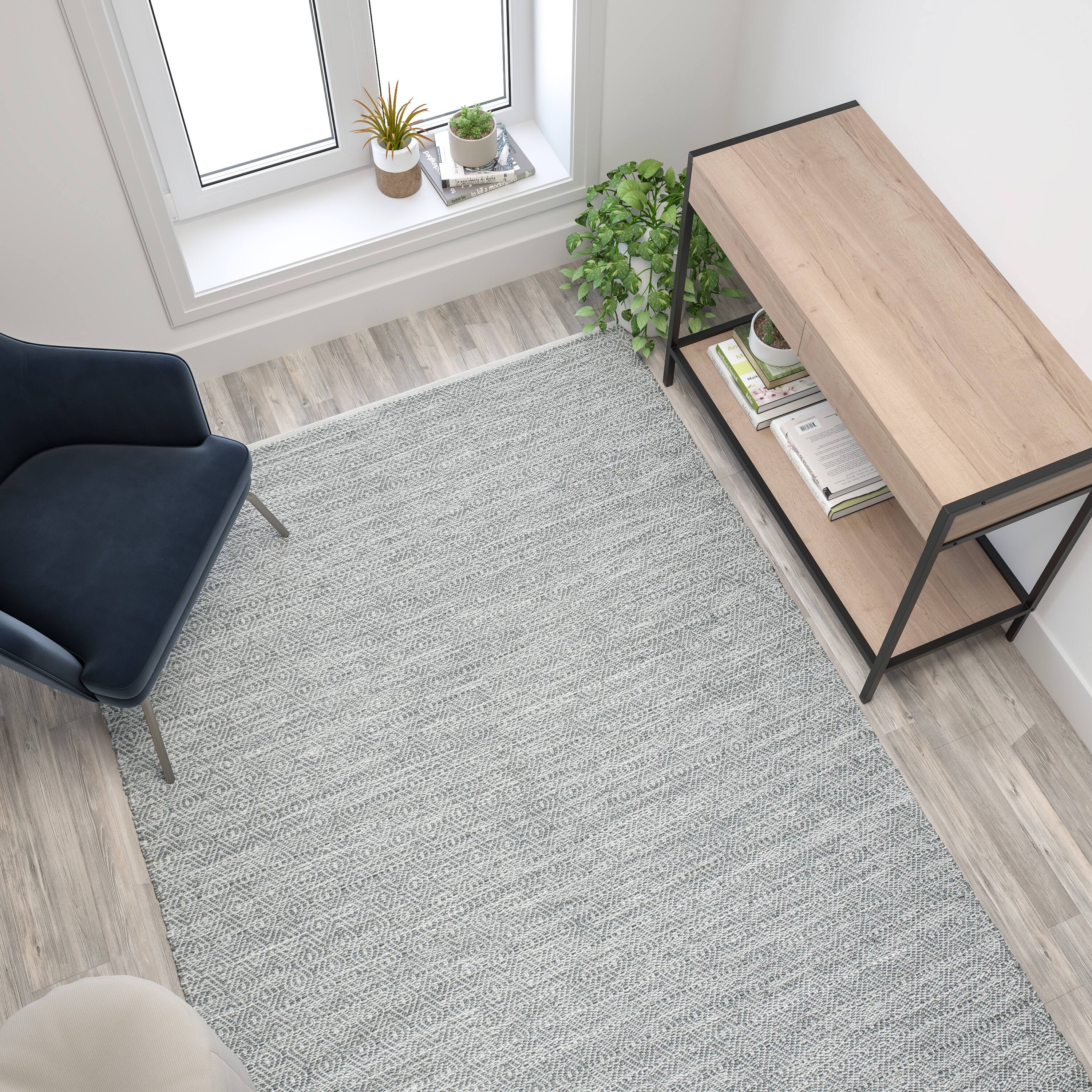 Alt View 3. Emma + Oliver - Handwoven Diamond Motif Indoor Area Rug Micro Polyester - Grey.