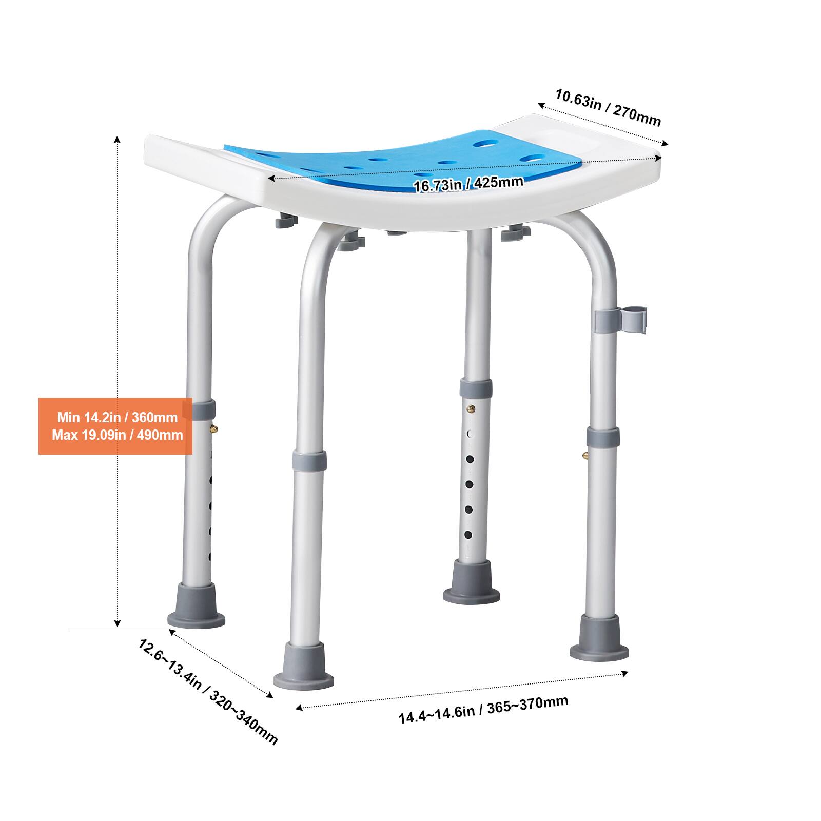10.63in / 270mm
16.73in / 425mm
Min 14.2in / 360mm
Max 19.09in / 490mm
12.6~13.4in / 320~340mm
14.4~14.6in / 365~370mm