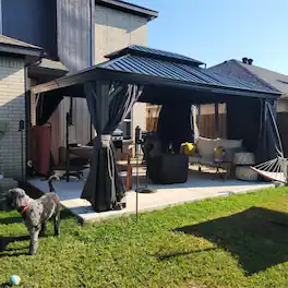 Loheer - Hardtop Gazebo 12x16 Outdoor Metal Gazebo with Galvanized Steel Double Roof, Aluminum Frame, Curtains