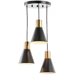Jonathan Y - Apollo 15" 3-Light Metal Cluster LED Pendant - Black/Brass Gold