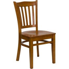 Emma + Oliver - Vertical Slat Back Wooden Restaurant Dining Chair - Cherry Wood Seat/Cherry Wood Frame
