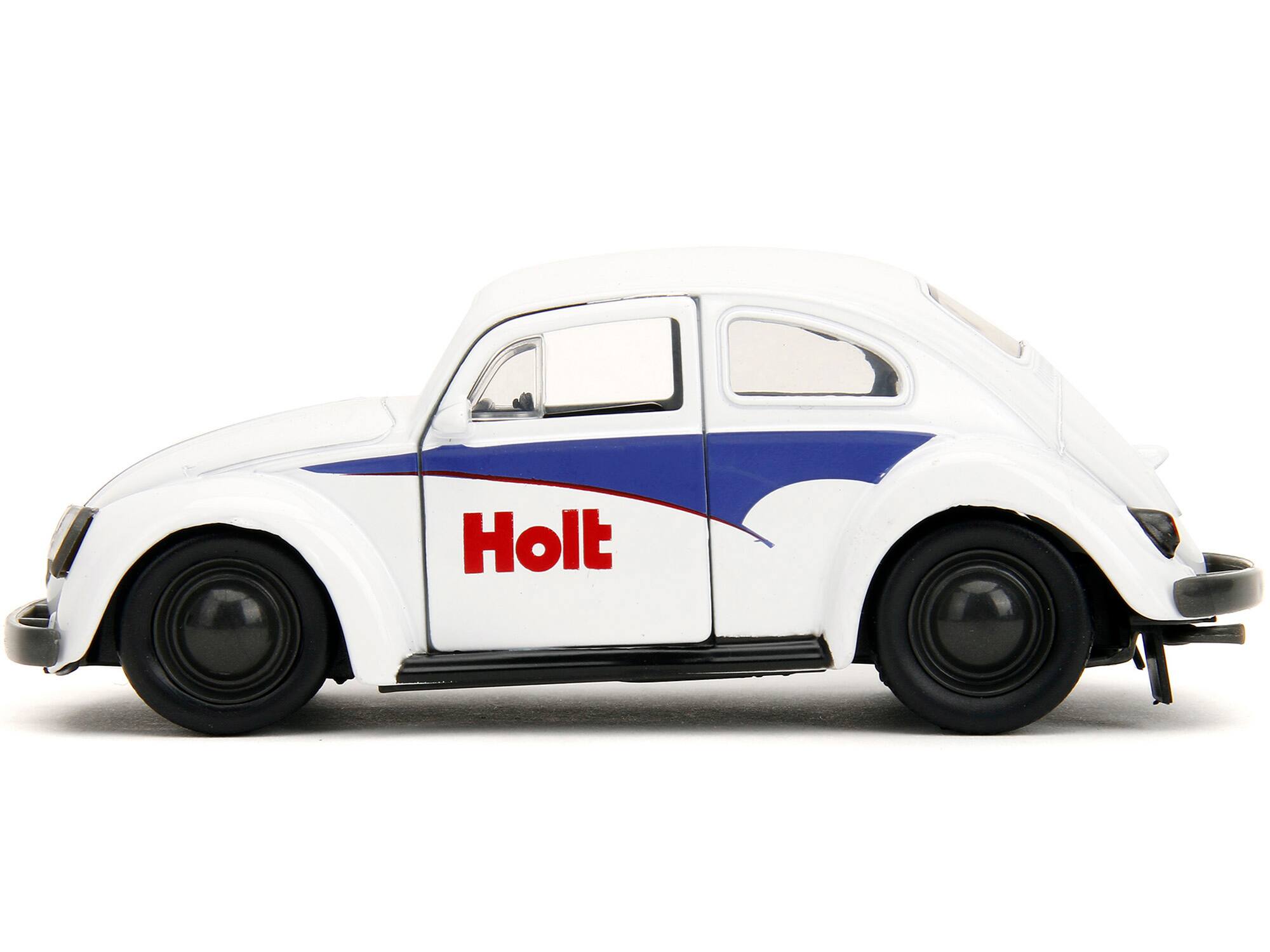 Alt View 3. Jada - 1959 Volkswagen Beetle Holt White w/Blue Graphics & Boxing Gloves Accessory "Punch Buggy" Series 1/32 Model Car by Jada.