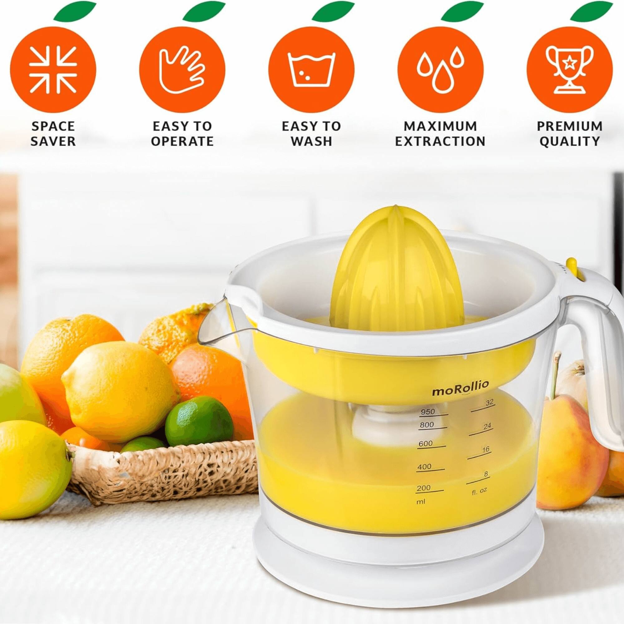 moRollio Compact 32oz Electric Citrus Juicer Yellow CJ138-yellow