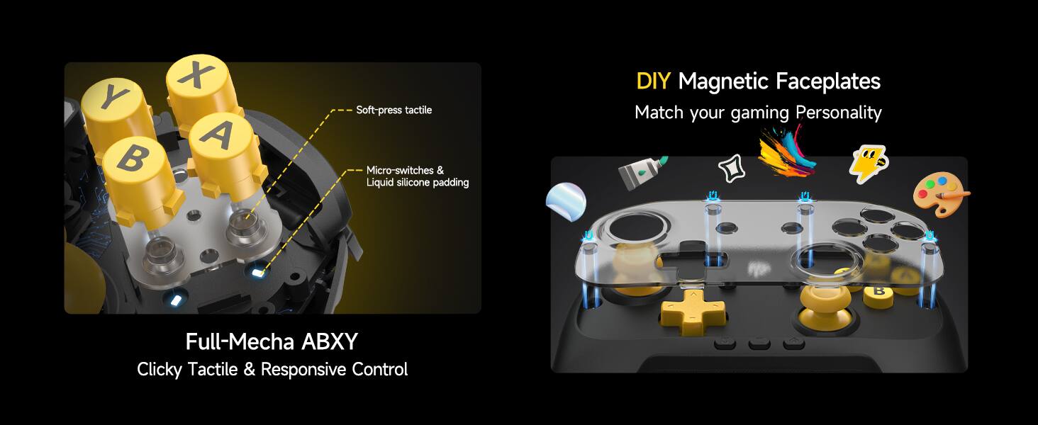 Y S X A Soft-press tactile Micro-switches & Liquid silicone padding DIY Magnetic Faceplates Match your gaming Personality B Full-Mecha ABX Clicky Tactile & Responsive Control